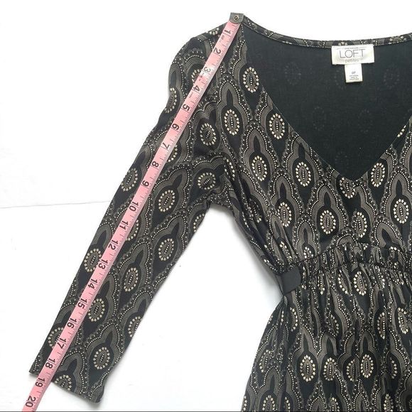 LOFT Black Beige Empire Waist Tie Back Sheath Dress Size 0 Petite - Picture 8 of 9